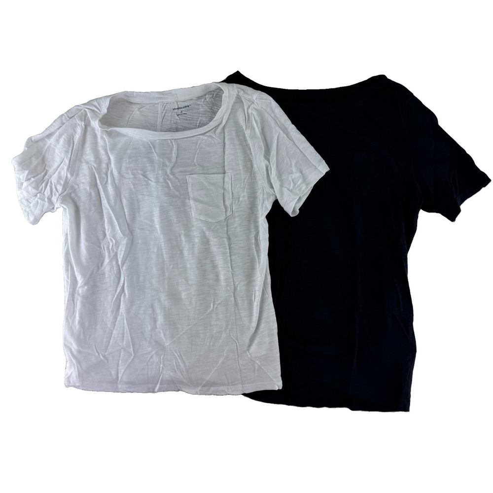 Studio Park X Courtney Khondabi Set of 2 Cotton Modal Slub Tees‎ Shirts Small